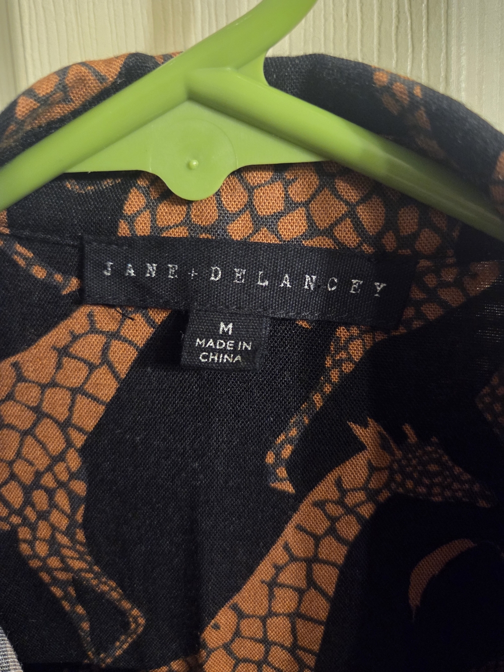Black Button-Up Shirt with Tan Giraffe Print - Picture 3 of 3